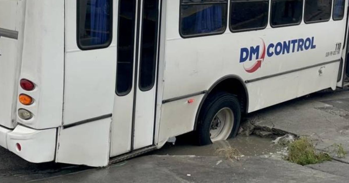 Camión cae a socavón
